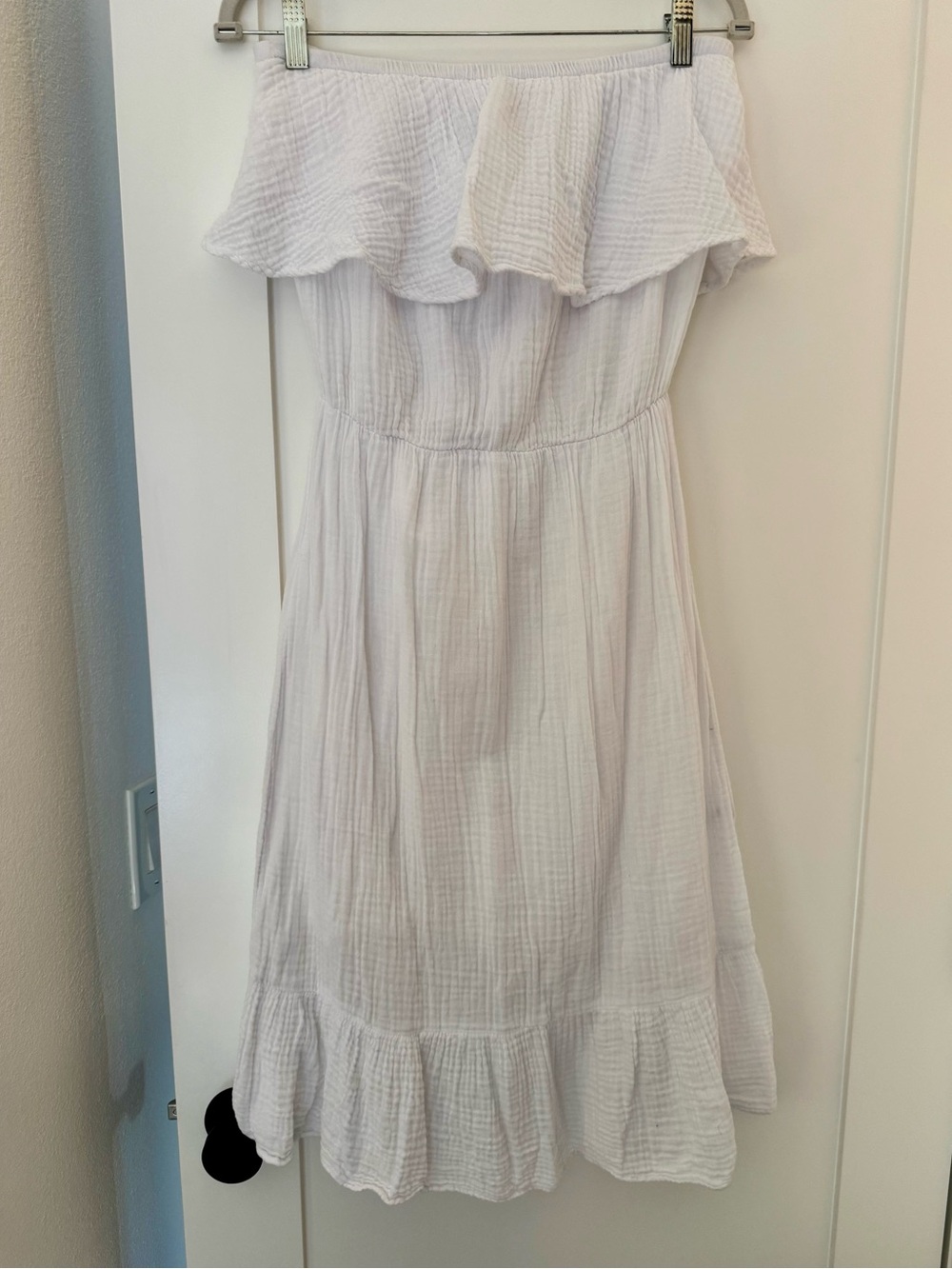 Michael Stars White Off-Shoulder Ruffle Gauze Midi Dress Size M